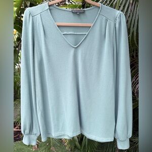 Gibsonlook V-Neck Blouson Sleeve Sweater Top XS (fits like Med) Sage Brush Green